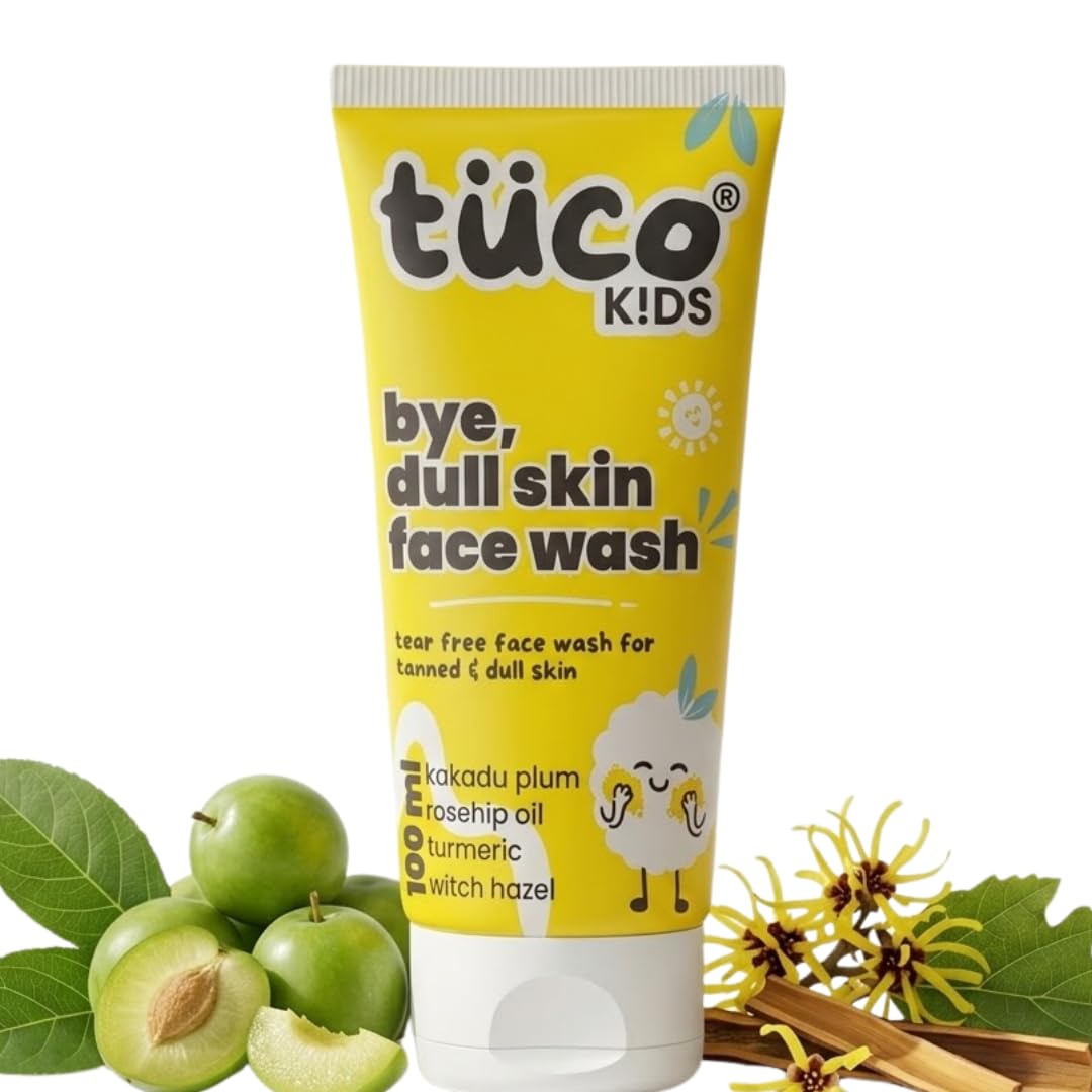Tuco Kids Face Wash, Brightens Dull Skin, Turmeric & Kakadu Plum, 100g | pH balanced, Tear-Free, sulphate & paraben free. Brightening cleanser for babies, girls & boys 2-15 years. Clears dull skin