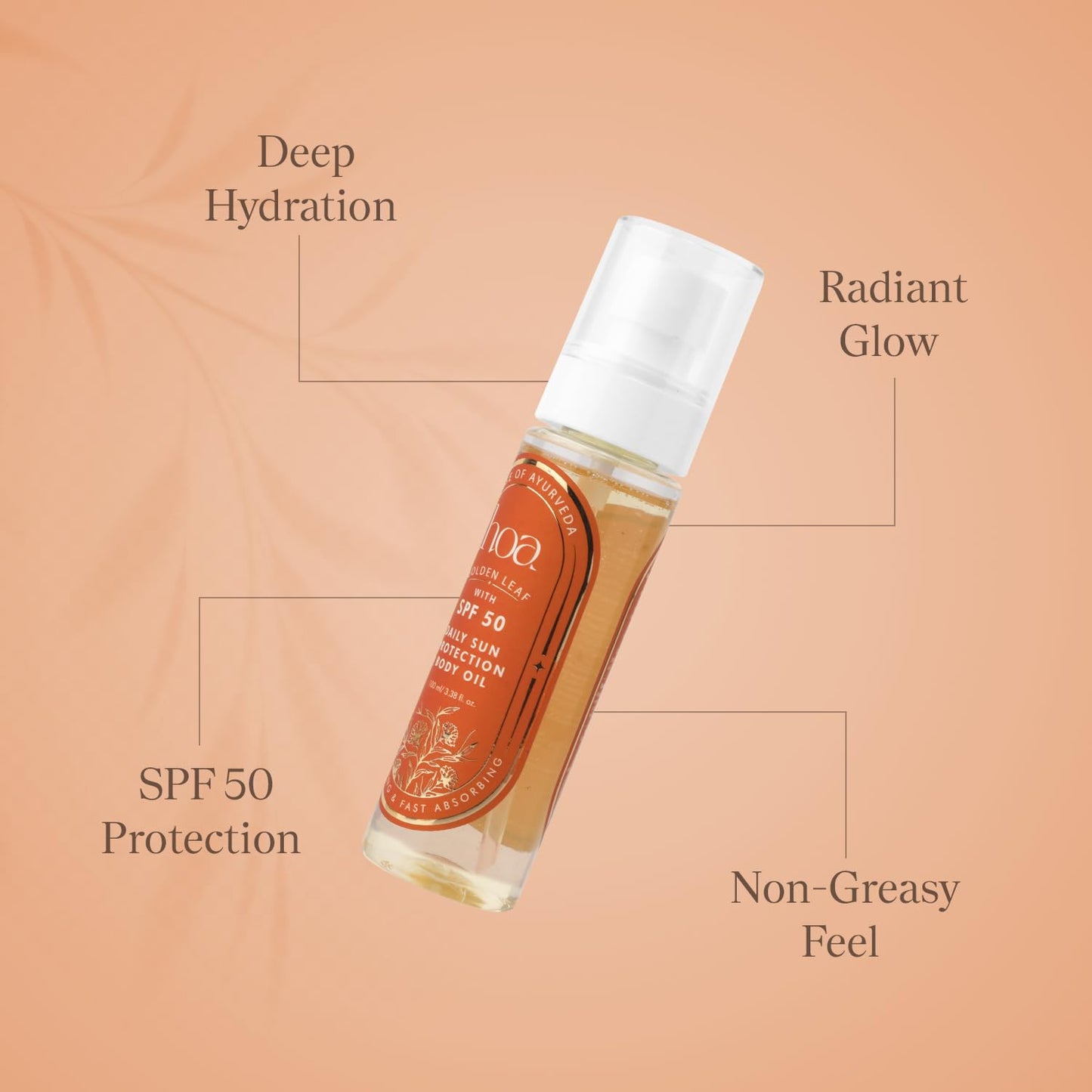 Body Oil with SPF 50 - Sun Protection Body Oil for Daily Use | House of Ayurveda Golden Leaf Lightweight UV Protection Oil | Fast-Absorbing, Non-Sticky | All Skin Types | Paraben-Free, Cruelty-Free | 100ml