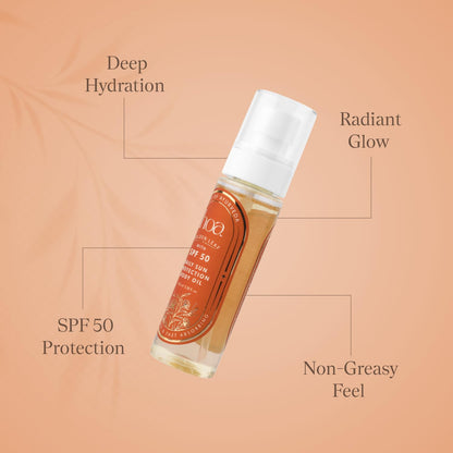 Body Oil with SPF 50 - Sun Protection Body Oil for Daily Use | House of Ayurveda Golden Leaf Lightweight UV Protection Oil | Fast-Absorbing, Non-Sticky | All Skin Types | Paraben-Free, Cruelty-Free | 100ml