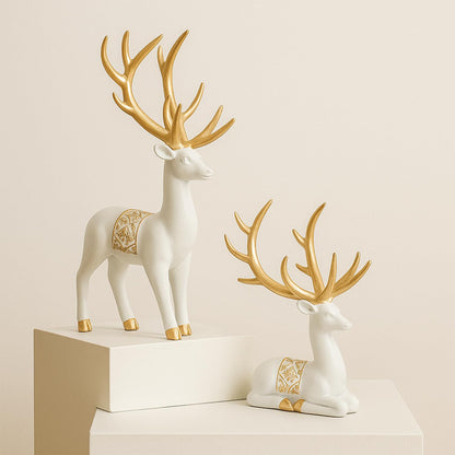 Amazon Basics Charming Polyresin Reindeer Décor | A Timeless Token of Grace & Good Luck | Elevate Your Festive & Everyday Spaces – Pack of 2, White & Golden
