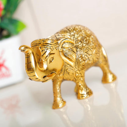 Kalakriti Metal Elephant Statue Small Size Gold Polish 2 pcs Set Enhance Your Home | Car | Office | Table | Article | Animal Decorative Showpiece Figurines for Best Gifting (15X9X4 CM), Golden