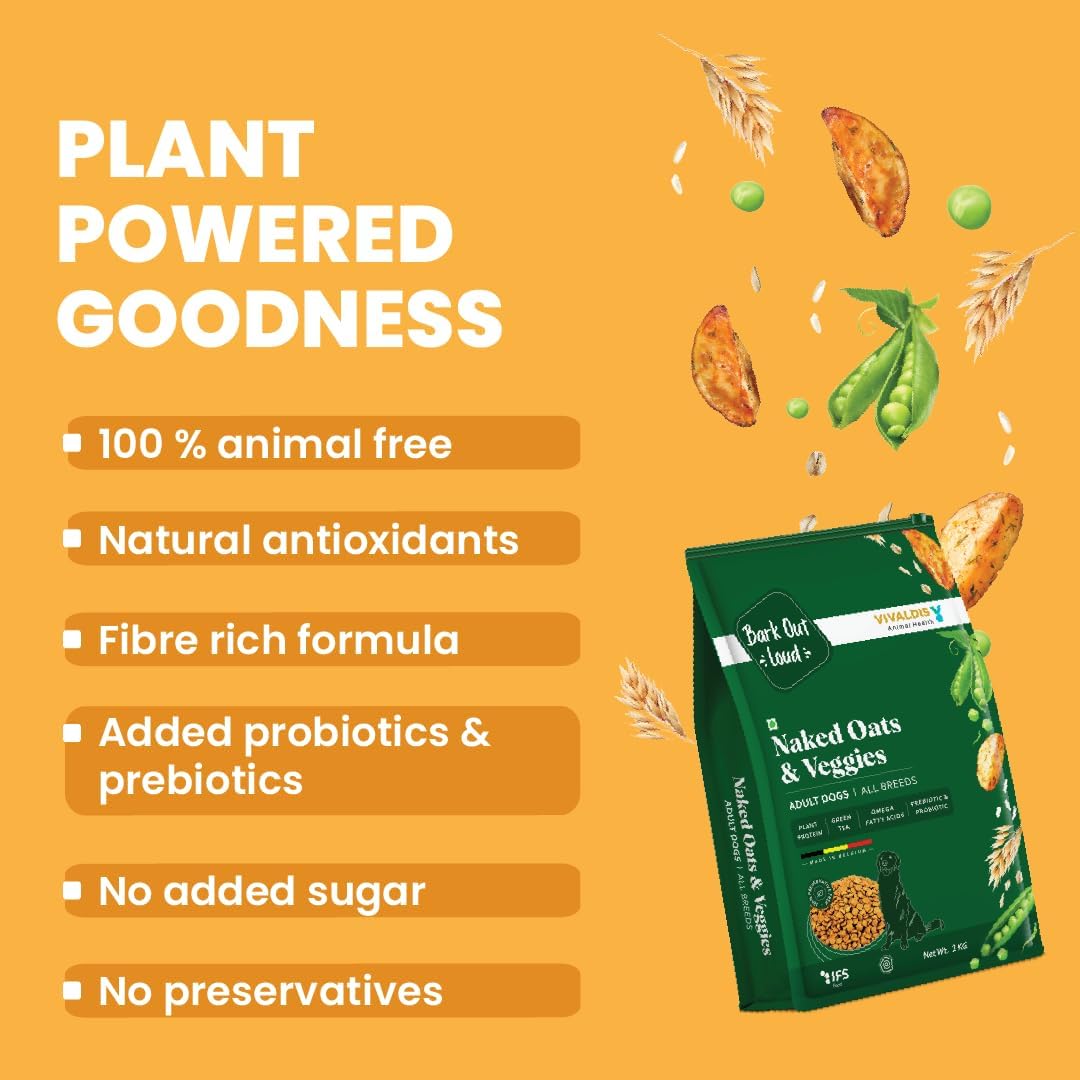 Bark Out Loud Veg Adult Dog Food for Medium & Large Breeds - Naked Oats & Veggies High Protein, Prebiotics, Vitamins & Fibre 100% Vegetarian Dry Dog Food- 300 Gm