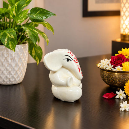 Resin Lord Ganesha Idol Car Dashboard 5x5cm (Creamy White)