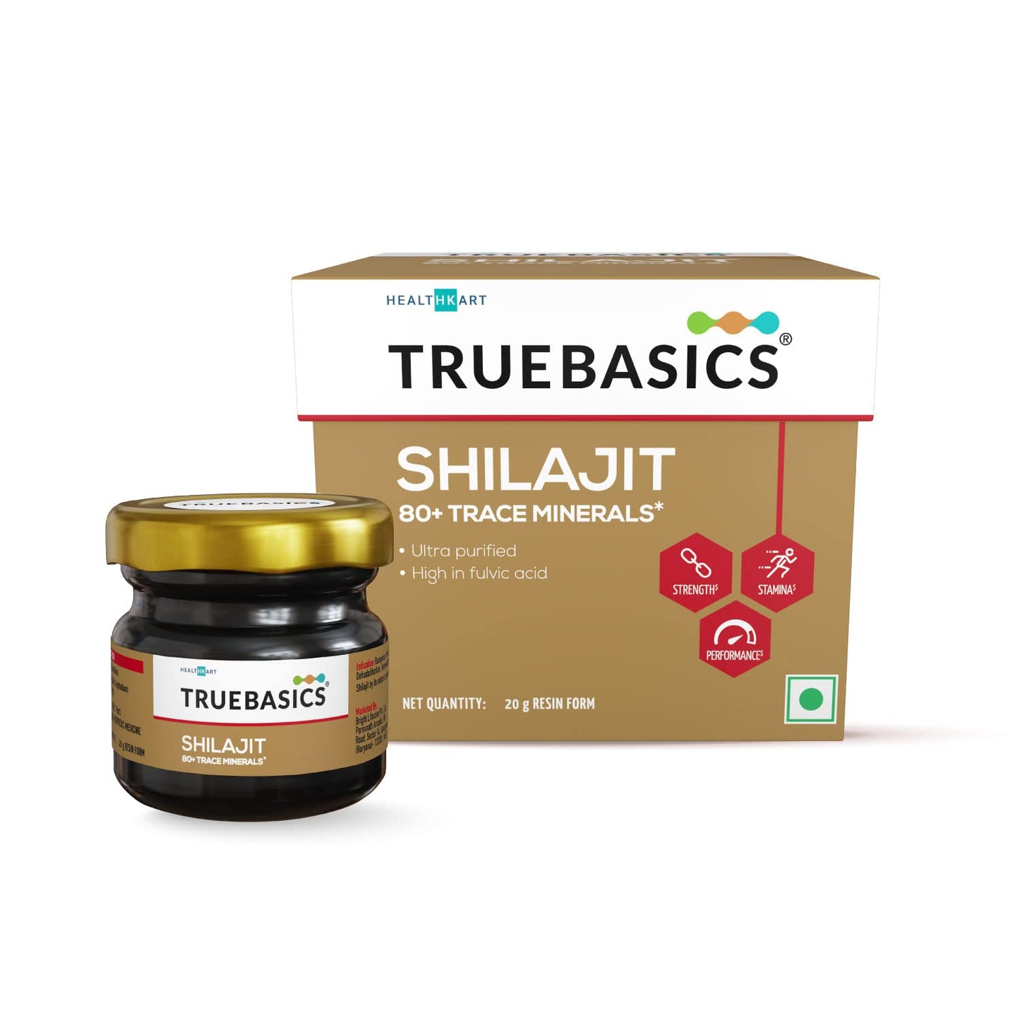 TrueBasics Shilajit with packaging on a white background