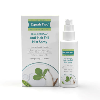 EQUALSTWO by Zydus Anti Hairfall Mist Spray, 100ml | Natural Hair Mist Spray with Bhringraj, Methi & Virgin Coconut Oil | Anti Hair Fall Mist Spray for Hair Density, Shine & Heat Protection, (Pack 1)