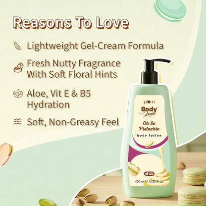 Plum BodyLovin’ Pistachio Body Lotion | Fresh Nutty Pistachio & Hazelnut Notes | Gel-Cream Formula with Aloe, Vitamin E & B5 | Deep Moisturization & Fast Absorption | Non - Greasy | For Dry–Very Dry Skin | 400 ml