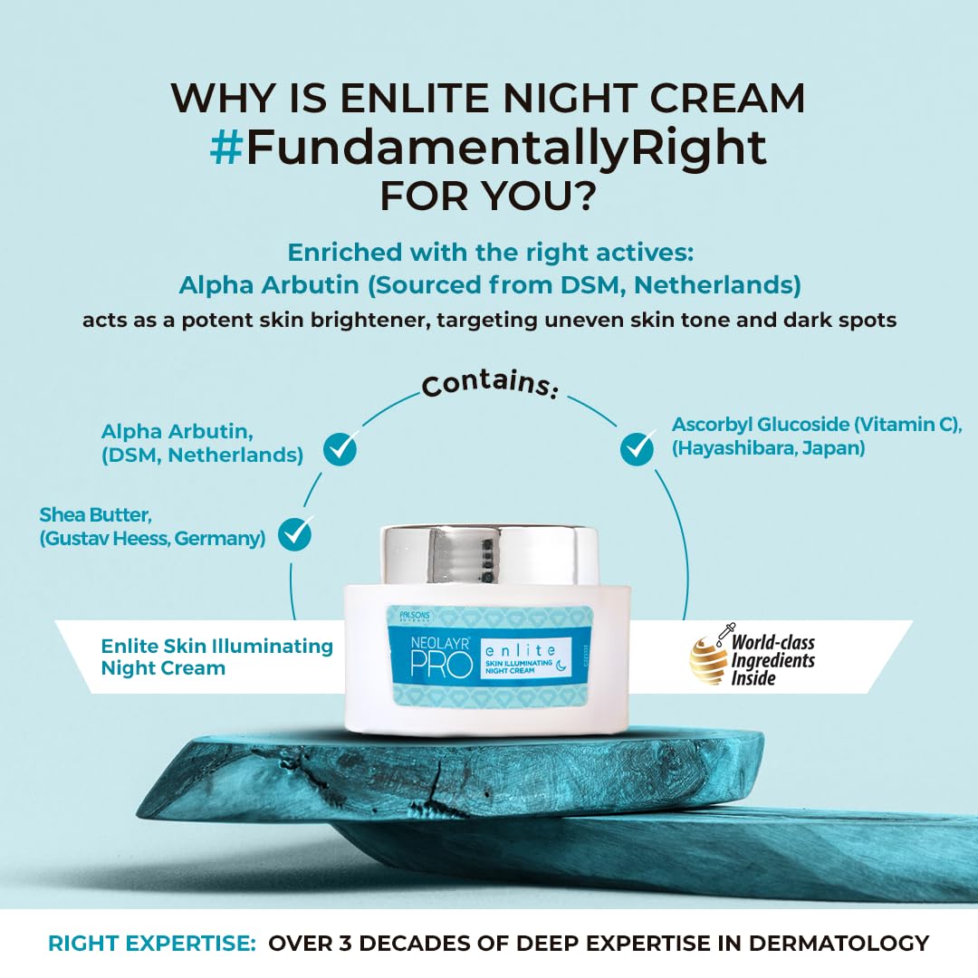 NEOLAYR Pro Enlite Skin Illuminating Night Cream | Vitamin C Night Cream | Ideal for Dark Spots and Uneven Skin Tone | Boosts Collagen Production | 40 GM