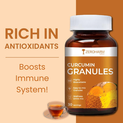 ZEROHARM Curcumin Granules from Turmeric | Easy-Mix Golden Wellness Drink for Immunity & Skin Health | Highly Bioavailable | No Mess, No Powder | Tea & Coffee Alternative for Men & Women | 100 Grams
