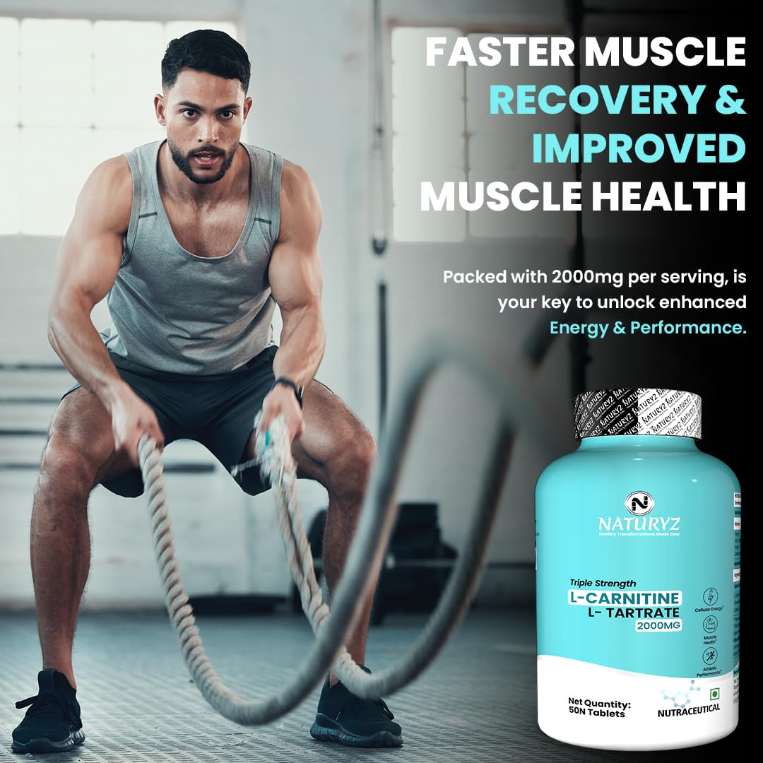 Naturyz Triple Strength L-Carnitine L-Tartrate 2000 Mg Converts Fat Into Energy|Cellular Energy & Endurance|Athletic Performance|Cutting Supplement - 50 Tablets,1 Count,50 Capsules