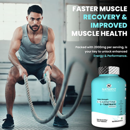 Naturyz Triple Strength L-Carnitine L-Tartrate 2000 Mg Converts Fat Into Energy|Cellular Energy & Endurance|Athletic Performance|Cutting Supplement - 50 Tablets,1 Count,50 Capsules