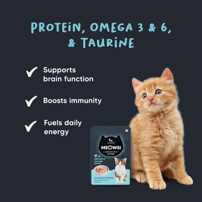 Meowsi by HUFT Chicken & Salmon Mousse Kitten Wet Food - 70 gm | High-Protein Wet Cat Food for Kittens | Cat Food Gravy for Junior Kittens (2-12 Months)