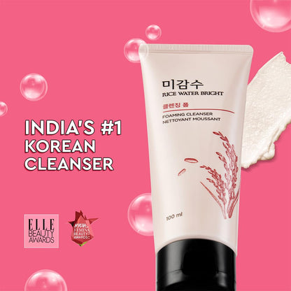 Korean cleanser tube on a pink background with text 'India's #1 Korean Cleanser' and awards logos.