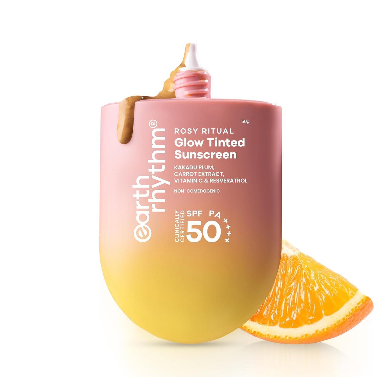 Earth Rhythm Rosy Ritual Glow Tinted Sunscreen SPF 50 PA ++++ with Vitamin C,No Oxybenzone (50gm) - Honey