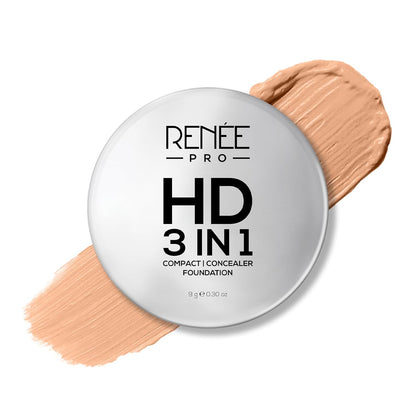 Renée Pro HD 3-in-1 compact foundation with a swatch on a white background