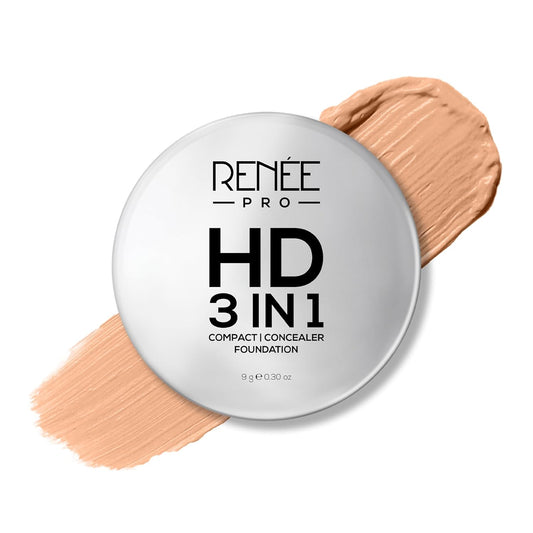 Renée Pro HD 3-in-1 compact foundation with a swatch on a white background