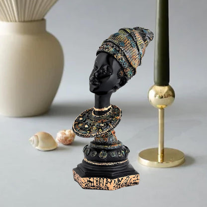 African Lady Statue with Pot|Graceful and Cultural Home Décor (Pack of 1, Black, Green & Golden, Model 1)