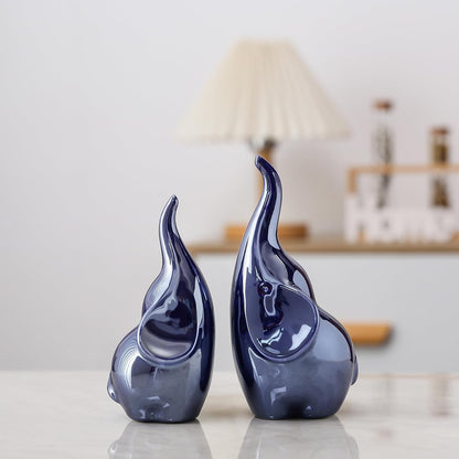 Street27 Elephant Figurine Pair for Home Decor, Cute Good Luck Elephant Idol Statue for Living Room, Office, Car and Centerpiece, Perfect Gifting Sculpture for Family and Friends (Blue)