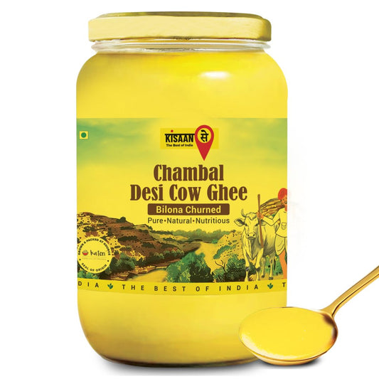 Kisaansay Chambal Desi Cow Ghee | 100% Pure Desi Cow Ghee | Traditionally Bilona Churned | Promotes Gut & Heart Health | Immunity Booster | Rich in Nutrients | Vedic Method | Authentic Ghee