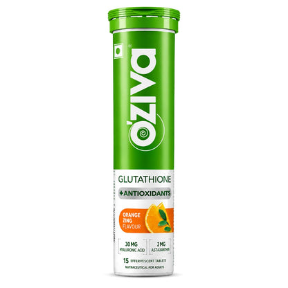 OZiva Bioactive Glutathione Tablets, Skin Glow, Vitamin C, Orange 15 Tabs Effervescent Tablets | L-Glutathione| Hyaluronic Acid | Lycopene| Vitamin C For Skin Glow & Anti-Pigmentation