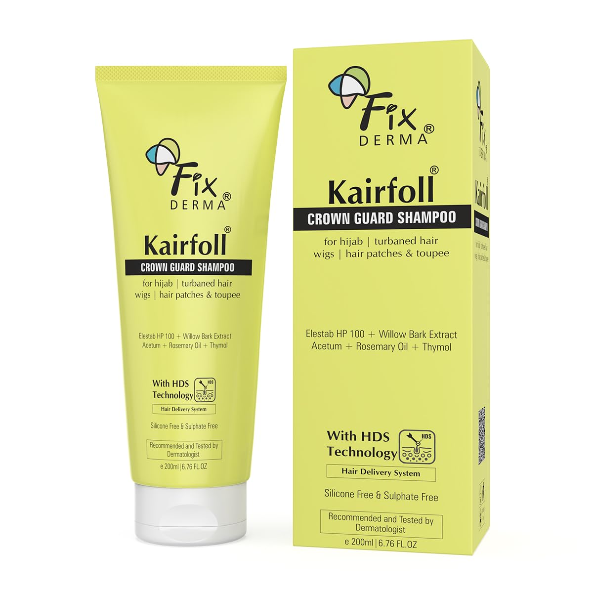 Fixderma Kairfoll Rosemary Oil Crown Guard Shampoo For Hair Growth & Hijab,Turbaned Hair & Wigs | Hair Patches & Toupee | Shampoo For Women & Men | Sulphate And Paraben Free - 200 Ml