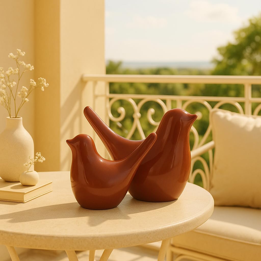 Creative Brown Glossy Ceramic Birds Figurines Home Decorations Accessories Party (Pack of 2, Brown)
