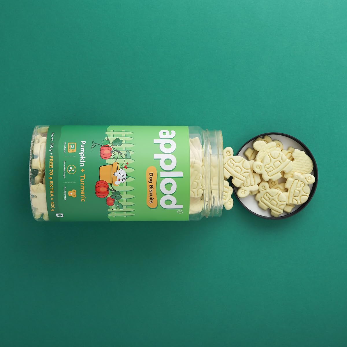 Applod Pumpkin with Turmeric Dog Biscuits for Puppies & Adult Dogs | Oven-Baked Crunchy Dog Treats Made with Real Ingredients | Healthy Training & Reward Snacks | 420g
