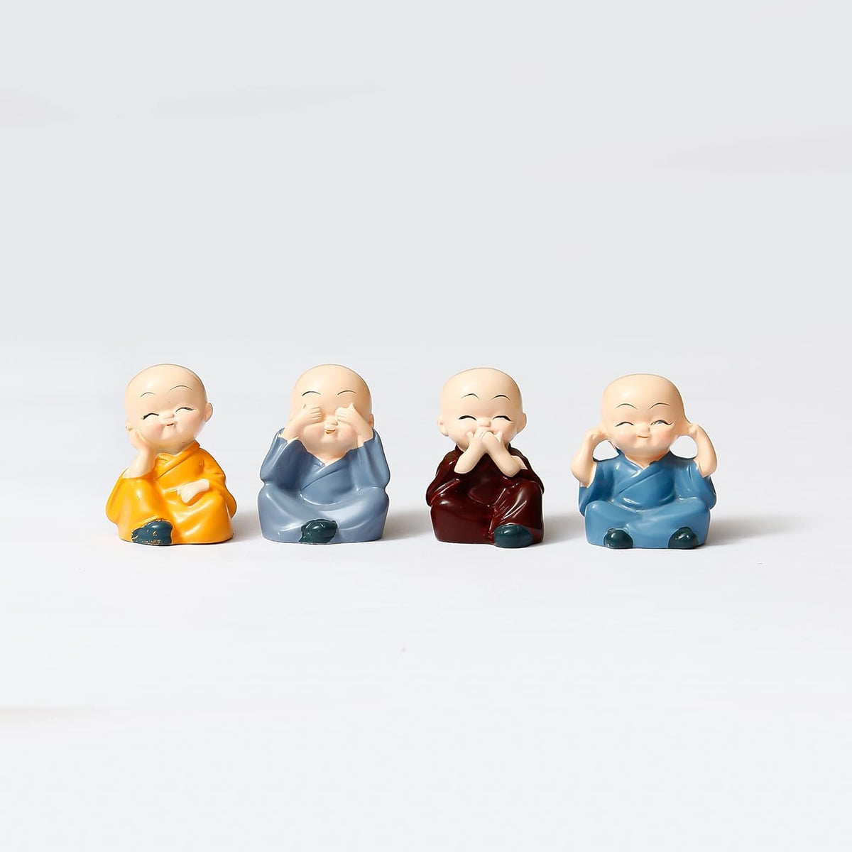eCraftIndia Resin Set of 4 Little Monk Buddha Statue Think No Evil Speak No Evil Hear No Evil See No Evil Showpiece for Home Decor Living Room Office| Diwali Housewarming Buddha Purnima Birthday Gifts