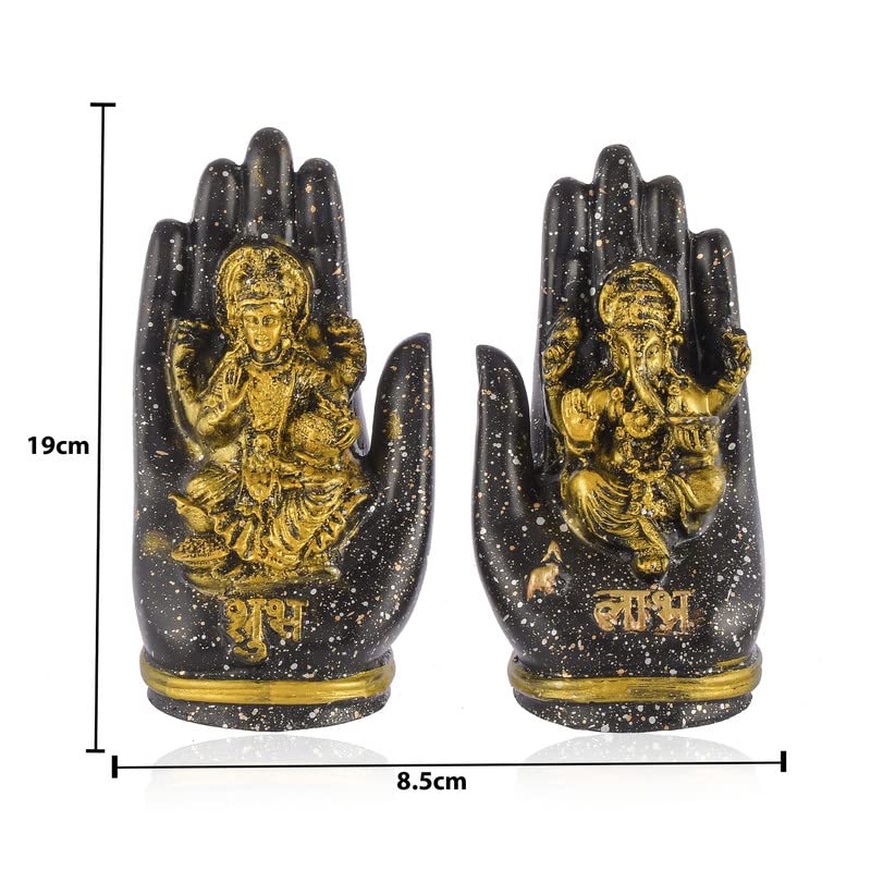 Goddess Lakshmi and Lord Ganesh Palm Idol/Statue/Murti Decorative Showpiece, Ganesha Laxmi Figurine for Puja (Golden)