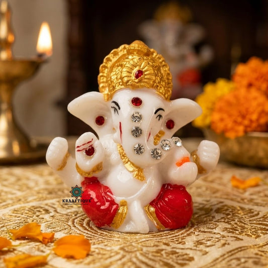 KRAAFTIQUE Multicolor Ganesh Idol for Car Dashboard Glossy Finish Lord Ganesha Murti Small Decorative Statue for Home Temple Office Desk Spiritual Decor Gift