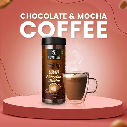 Bevzilla Chocolate & Mocha (Choco-Mocha) Instant Coffee Powder Jar – 200g | Arabica Beans with Chocolaty Twist | Perfect for Espresso, Latte & Cappuccino | Enjoy Hot & Cold Brews