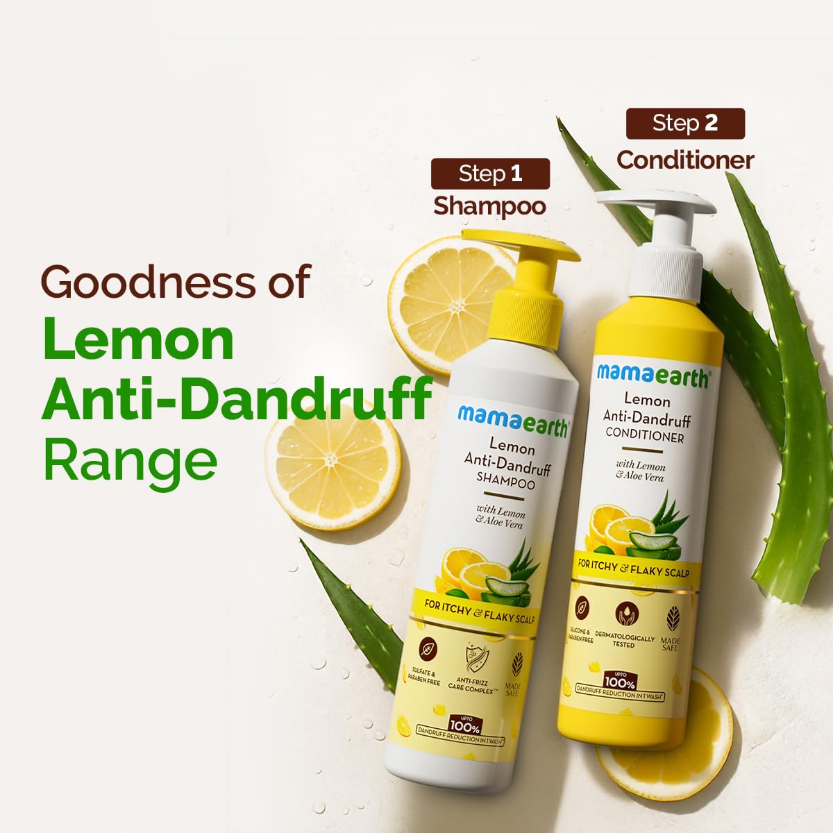 Mamaearth Lemon Anti-Dandruff Shampoo with Lemon, ZPTO, Climbazole, Aloe Vera for Itchy & Flaky Scalp | Upto 100% Dandruff Reduction & 3X Softer Hair in 1 Wash | Soothes Scalp | Reduces Frizz | 600 ml