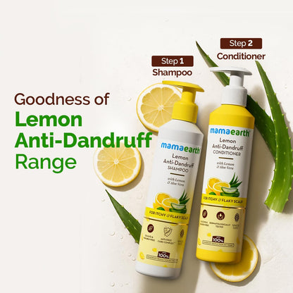 Mamaearth Lemon Anti-Dandruff Shampoo with Lemon, ZPTO, Climbazole, Aloe Vera for Itchy & Flaky Scalp | Upto 100% Dandruff Reduction & 3X Softer Hair in 1 Wash | Soothes Scalp | Reduces Frizz | 600 ml