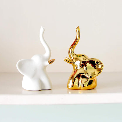 Street27® Home Decor Elephant Statue For Good Luck,Fengshui Ceramic Creative Small Modern Style Elephant Idol Figurines,Decorative Gift Items For Home,Office Desktop,Living Room (2pcs),White,Gold