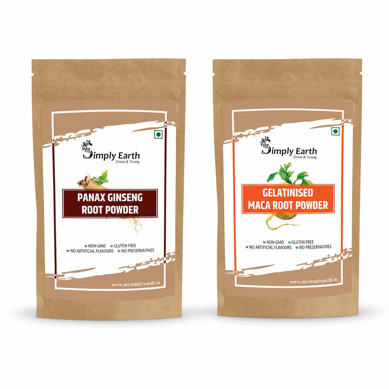 Simply Earth Korean Red Ginseng 100g and Gelatinised Peruvian Maca Root 75g Combo | Natural Herbal Supplement for Men & Women | Boosts Focus, Energy & Physical Endurance