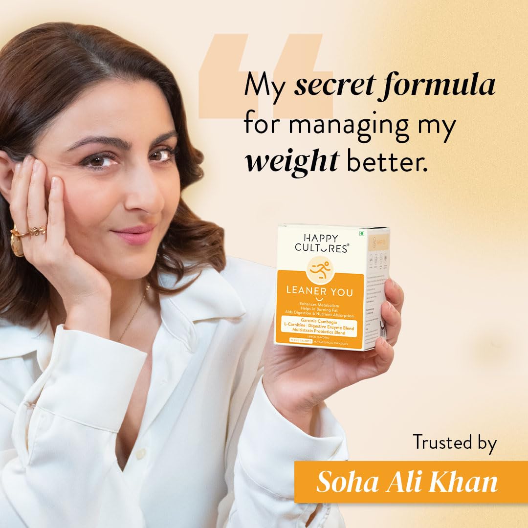 Happy Cultures Leaner you, enhances metabolism & reduces cravings, Probiotics + L carnitine + Garcinia Cambogia, helps weight management & digestion, Men & women, 15- day pack