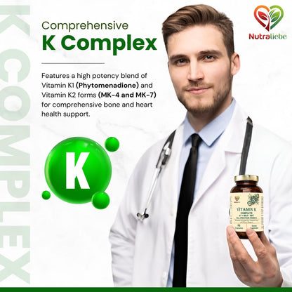 Nutraliebe Vitamin K Complex - High Potency, Includes Vitamin K1 (Phytomenadione) & Vitamin K2 (MK-4, MK-7), Non-GMO, 90 Capsules