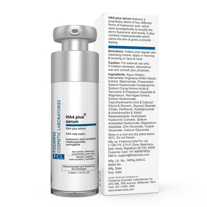 FIXDERMA COSMETIC LABORATORIES 5% Hyaluronic Acid Ha4 Plus Serum For Dry Skin, Serum For Open Pores Reduces Fine Lines And Wrinkles, Improves The Elasticity Of The Skin - 30ml (Pack Of 1)