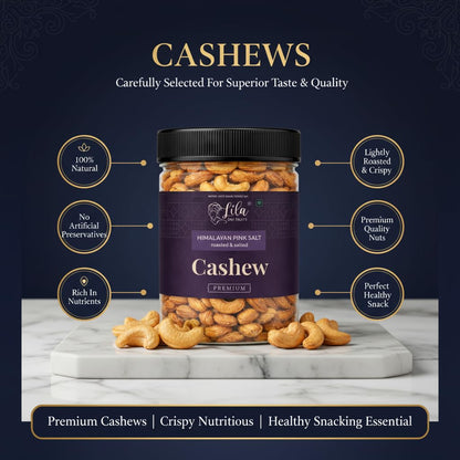 LILA DRY FRUITS Roasted Cashew Nuts Himalayan Pink Salt Flavour | Premium Crunchy Salted Kaju Snack Protein Rich Roasted Dry Fruits Healthy Namkeen Snack for Daily Munching Perfect for Gifting
