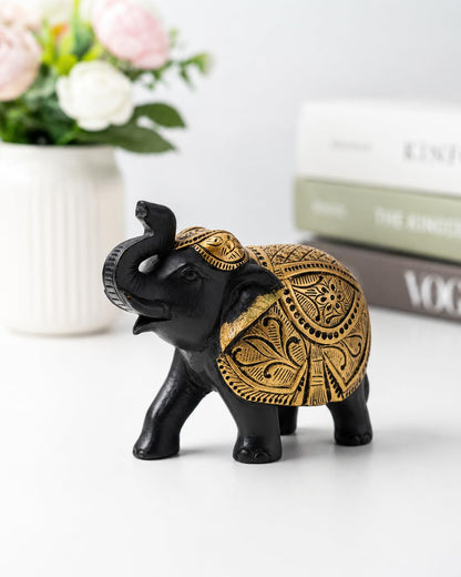 Premium Elephant Statue for Good Luck, Vastu & Home Decor Gift Items for Decoration (Black & Golden) & Animal Decorative Showpiece Figurines | Lucky Elephant Statue