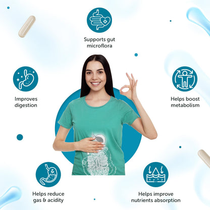 Neuherbs Acidophilus Daily Probiotics with Prebiotic, Blend of six healthy Probiotics (20 Billion CFU) with added Vitamin C, E & Selenium | For Immunity & Gut Health, Capsules 60 Count for Women & Men