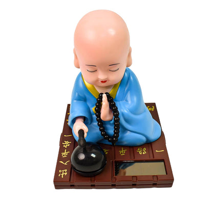 Medium Solar Powered Sitting Buddha Statue - Shaking Head Buddha Monk Statue for Car Dashboard, Home & Office Health Wealth & Prosperity, Peaceful Meditation Ornament (1Pc-Blue)
