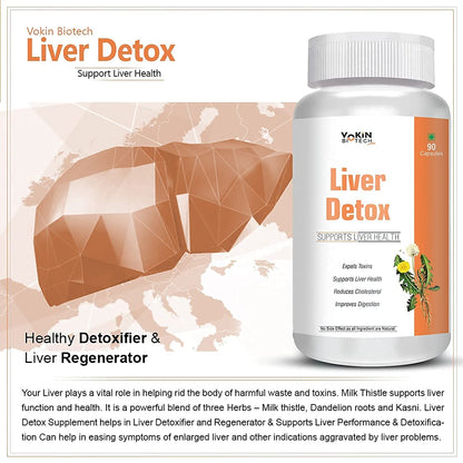 Vokin Biotech Liver Detox supplement bottle with liver graphic on a light background