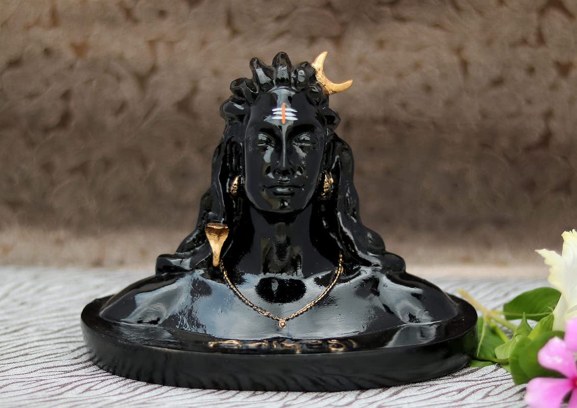 Adiyogi Shiva Murti | Lord Shiva Figurine | Polyresin Mahadev Idol Shankara Pooja & Gift Showpiece Items for Home Decor, Temple Puja Mandir Decoration (Black)