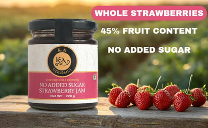 KA Gourmet No Added Sugar Strawberry Jam – 220g | Loved by Karen Anand | No Added Colours or Flavours – 220g