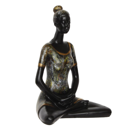 Grey Black Resin Woman in Padmasana Lotus Pose | Yoga Woman Statue Showpiece for Home Decor Living Room Bedroom Office Yoga Studio | Womens Day Gift for Ladies | Birthday Gift for Women