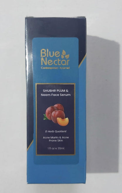 Blue Nectar Plum Face Serum for Acne Prone Skin and Acne Marks | Oil Free Anti Acne Serum for Oily Skin | Pore Minimizing Formula With Plant Based Vitamin C (8 Herbs, 30ml)