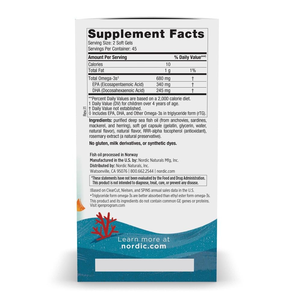 Nordic Naturals Ultimate Omega Junior Fish Oil | 680 Total Omega-3S With EPA & DHA Supplement Fish Oil For Kids | Dietary Supplement For Kids | Strawberry Flavour 90 Mini Chewable Softgels