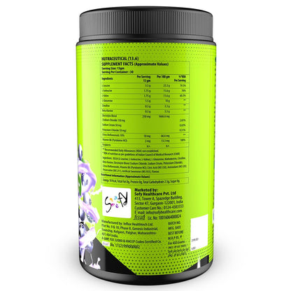 Naturyz Instantized BCAA Supplement with 7000 BCAA, Glutamine, Citrulline, Beta Alanine etc for Energy & Endurance - Pre, Post & Intra Workout Muscle Recovery (Blueberry Mojito) - 450Gms, Powder