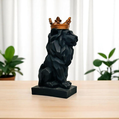 Resin Lion Statue (8.5 Inch) | Decorative Lion Sculpture & Figurine for Home Decor | Modern Tabletop Showpiece for Living Room, Bedroom, Office, Shelf & Bookshelf | Black