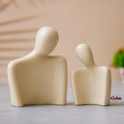 eCraftIndia Set of 2 White Ceramic Handcrafted Couple Statue Sculpture Figurines Home Decor Items Showpiece for Living Room Bedroom Table Shelf TV Unit | Gift for Wedding Anniversary Valentines Day